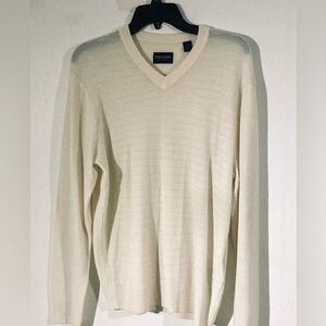 Dockers S Cream Acrylic V-Neck Sweater Classic Preppy Mens Pullover Soft Light